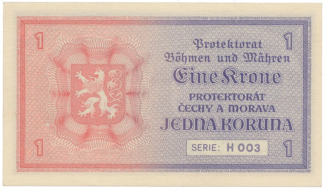 Protektorát Čechy a Morava, 1 Koruna b.d. (1940), tisk Haase, série H, Hej.30b