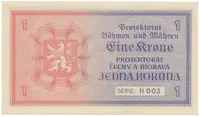 Protektorát Čechy a Morava, 1 Koruna b.d. (1940), tisk Haase, série H, Hej.30b