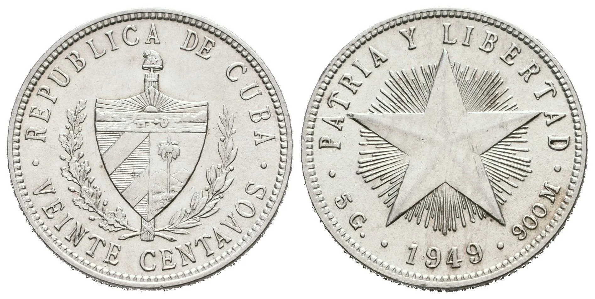 20 Centavos 1949, KM.13.2, krásná zachovalost, lesk — 1