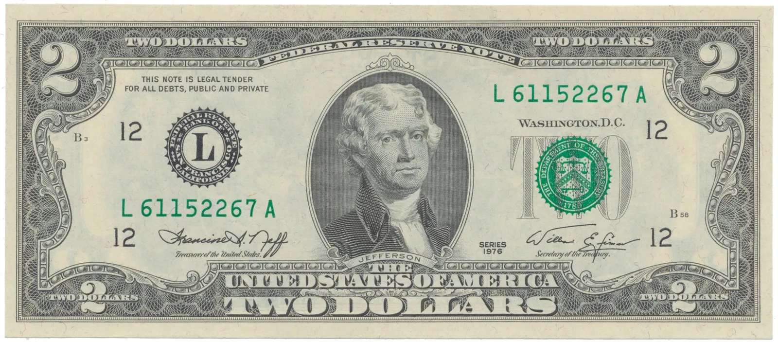 USA, 2 Dollars 1976, deklarace nezávislosti, Pick.461