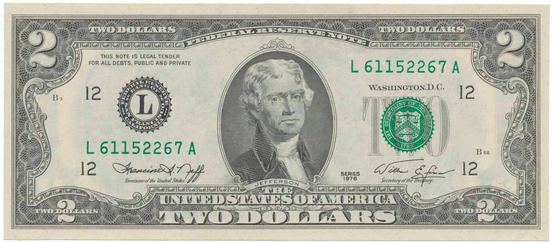 USA, 2 Dollars 1976, deklarace nezávislosti, Pick.461