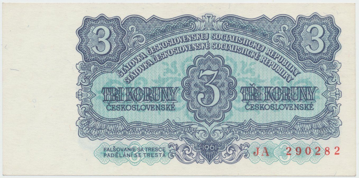 Československo, 3 Koruna 1961, série JA, Hej.98a