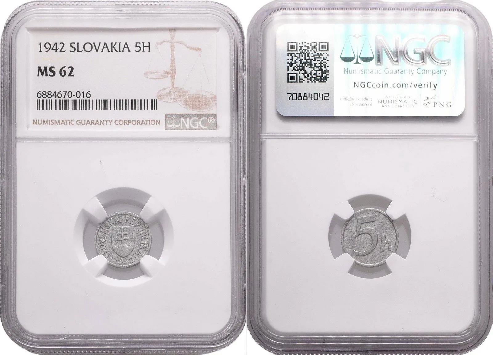 5 Haléř 1942, NGC MS 62, vzácný