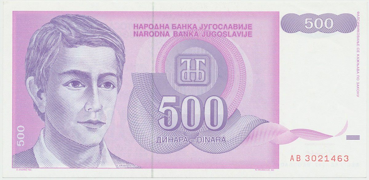 Jugoslávie, 500 Dinara 1992, P.113
