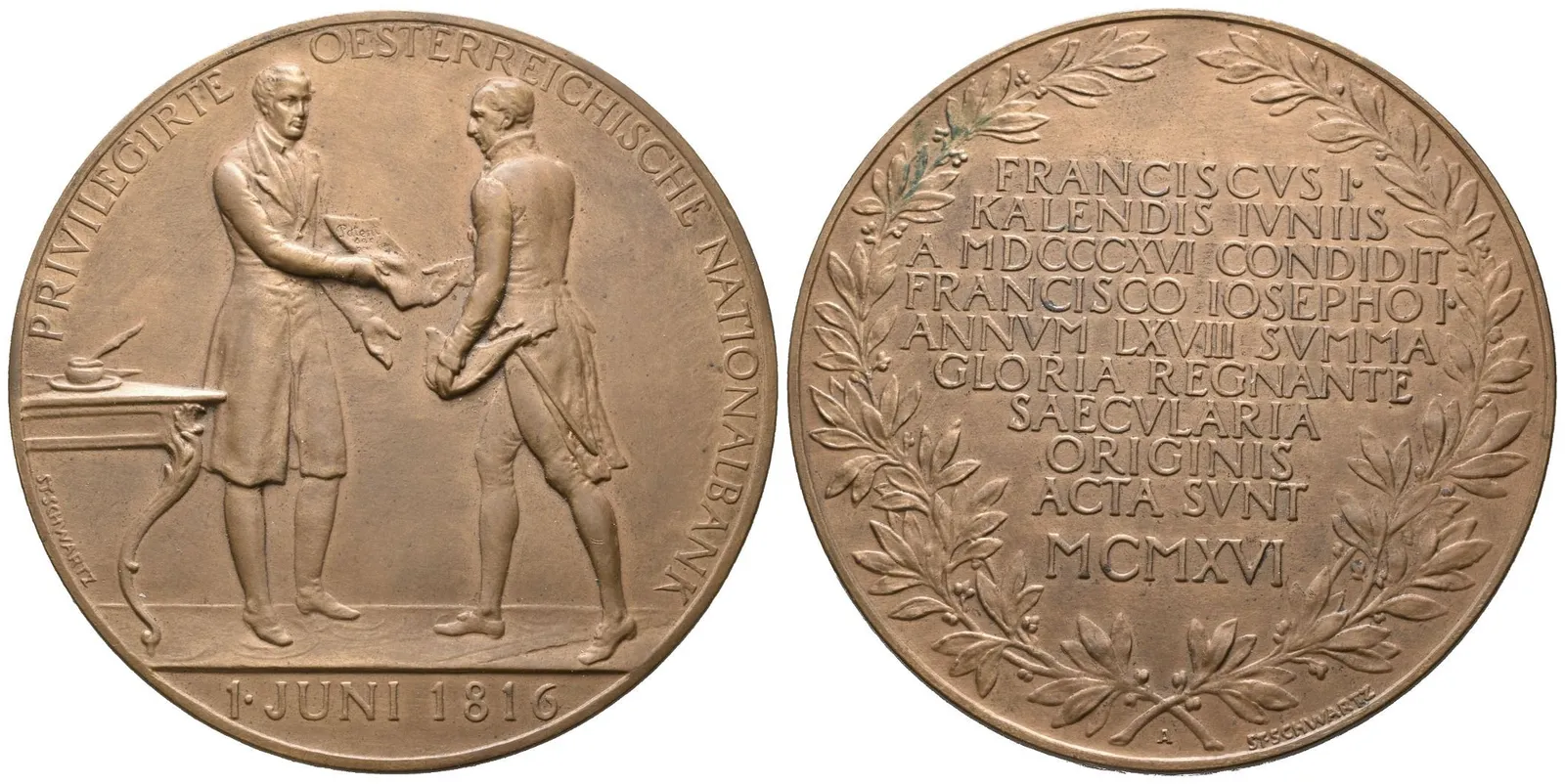 AE Medaile 1916 (Placht, Prinz) - 100 výročí založení Rakouské národní banky. — 1