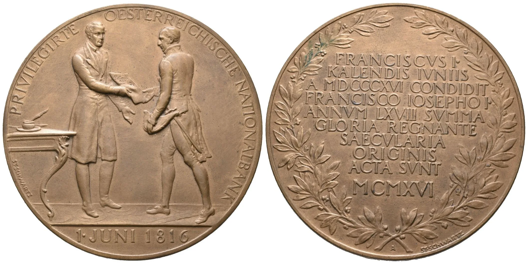 AE Medaile 1916 (Placht, Prinz) - 100 výročí založení Rakouské národní banky. — 1