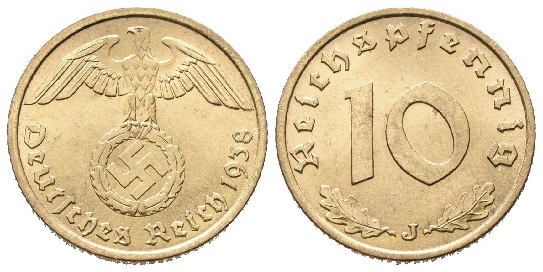 III. říše, 10 Pfennig 1938 J