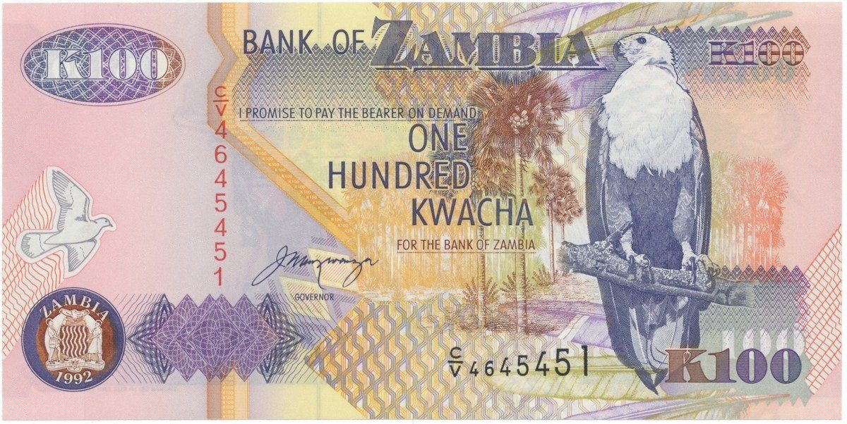 Zambie, 100 Kwacha 1992, P.38b