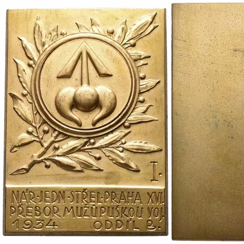 AE Plaketa 1934 - I. Cena národní jednoty střelecké Praha,