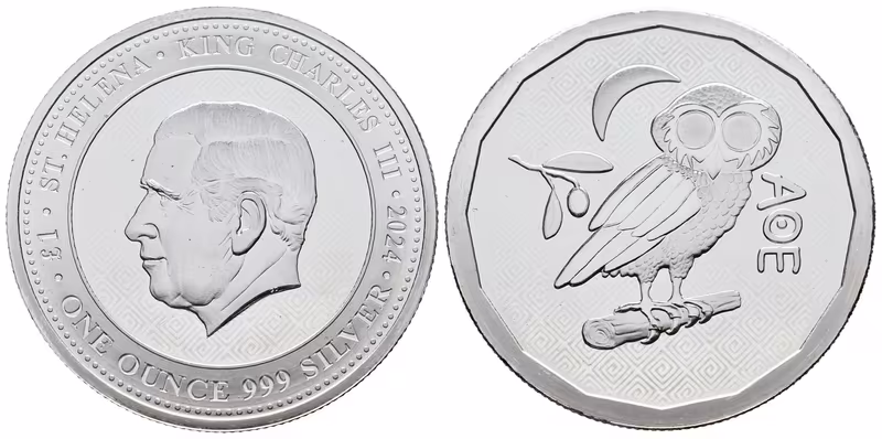 Svatá Helena, 1 Pound 2024 - 1 Oz (Athénská sova)