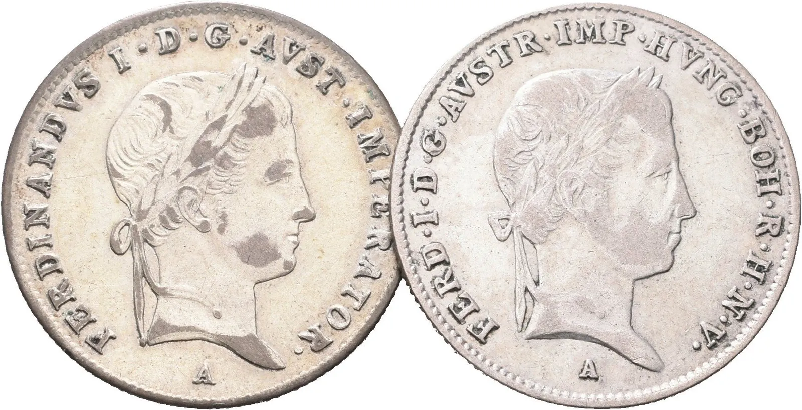 Ferdinand V., 10 Krejcar 1836 A a 1937 A, Vídeň, lot 2 ks