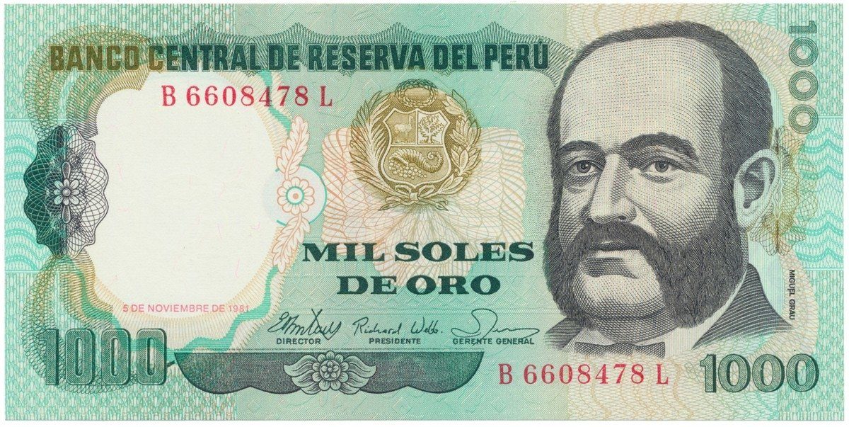 Peru, 1000 Soles de Oro 1991, P.122