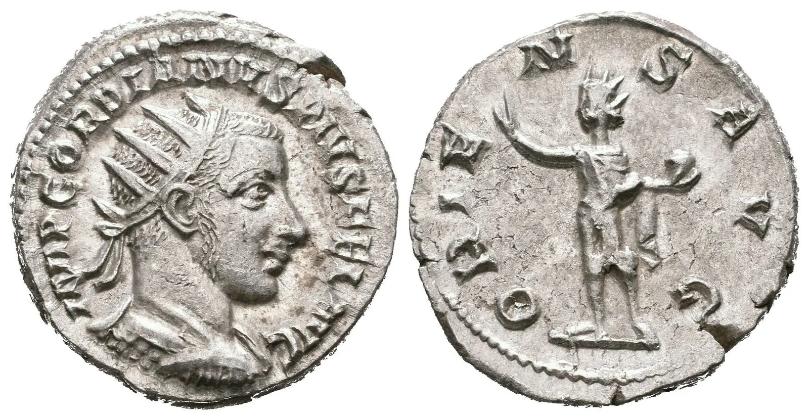 Antoninian, Antiochia, 242 - 244, Rv: ORIENS AVG, stojící Sol zleva — 1