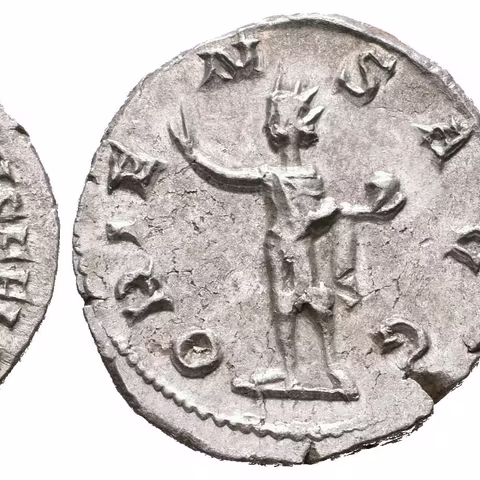 Antoninian, Antiochia, 242 - 244, Rv: ORIENS AVG, stojící Sol zleva