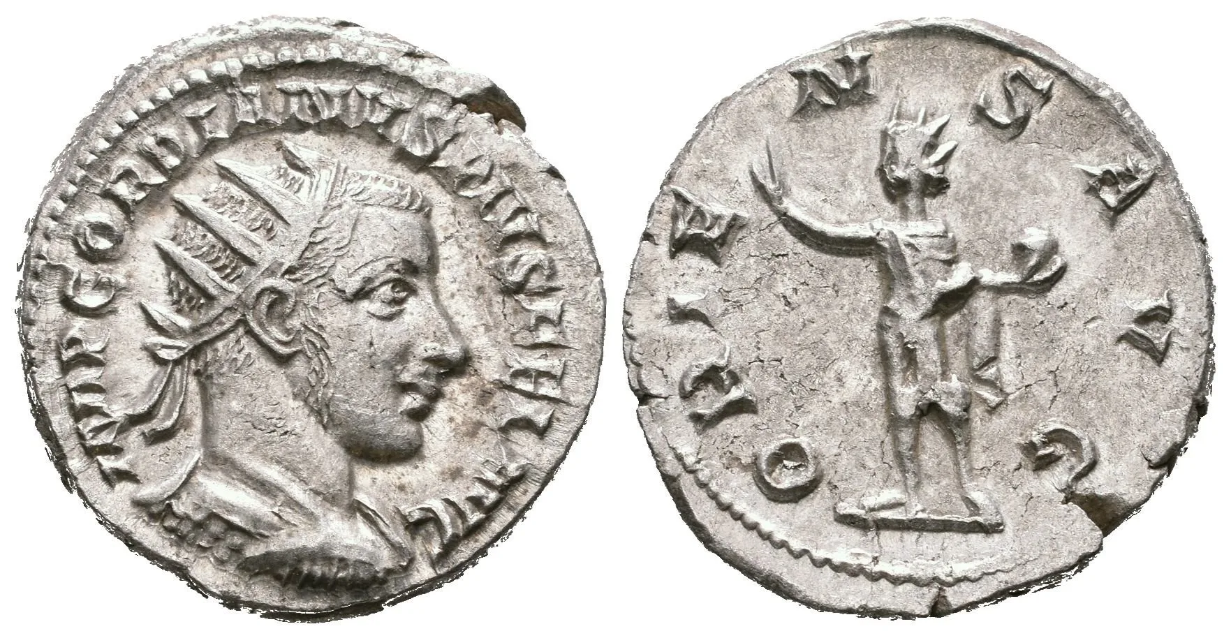 Antoninian, Antiochia, 242 - 244, Rv: ORIENS AVG, stojící Sol zleva — 1