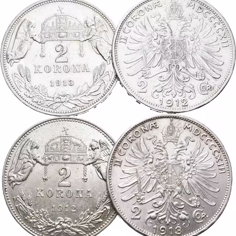 2 Koruna 1912, 1913, 1912 KB, 1913 KB, pěkné zachovalosti,