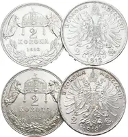 2 Koruna 1912, 1913, 1912 KB, 1913 KB, pěkné zachovalosti, — 1