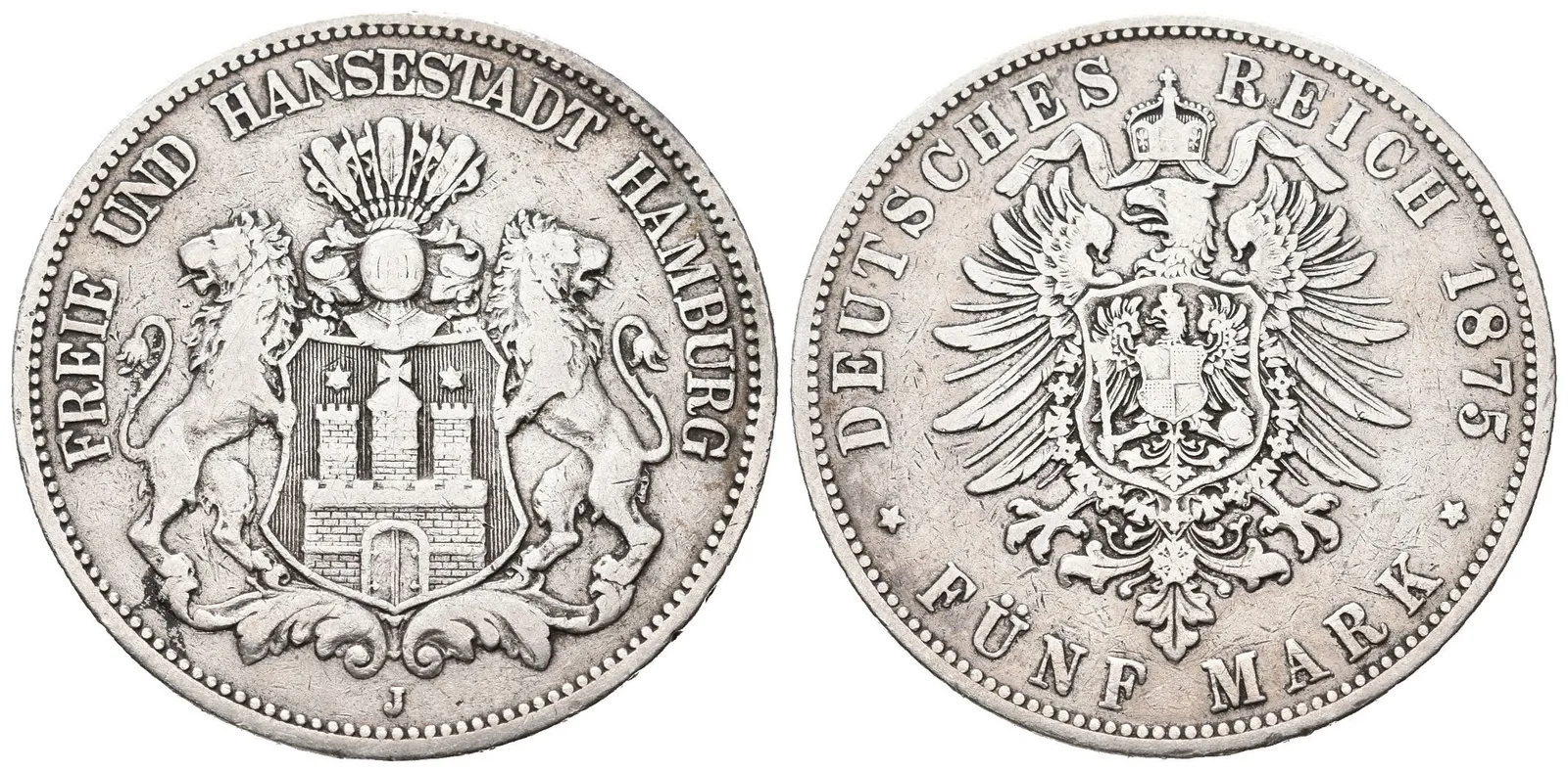Hamburg, 5 Marka 1875 J