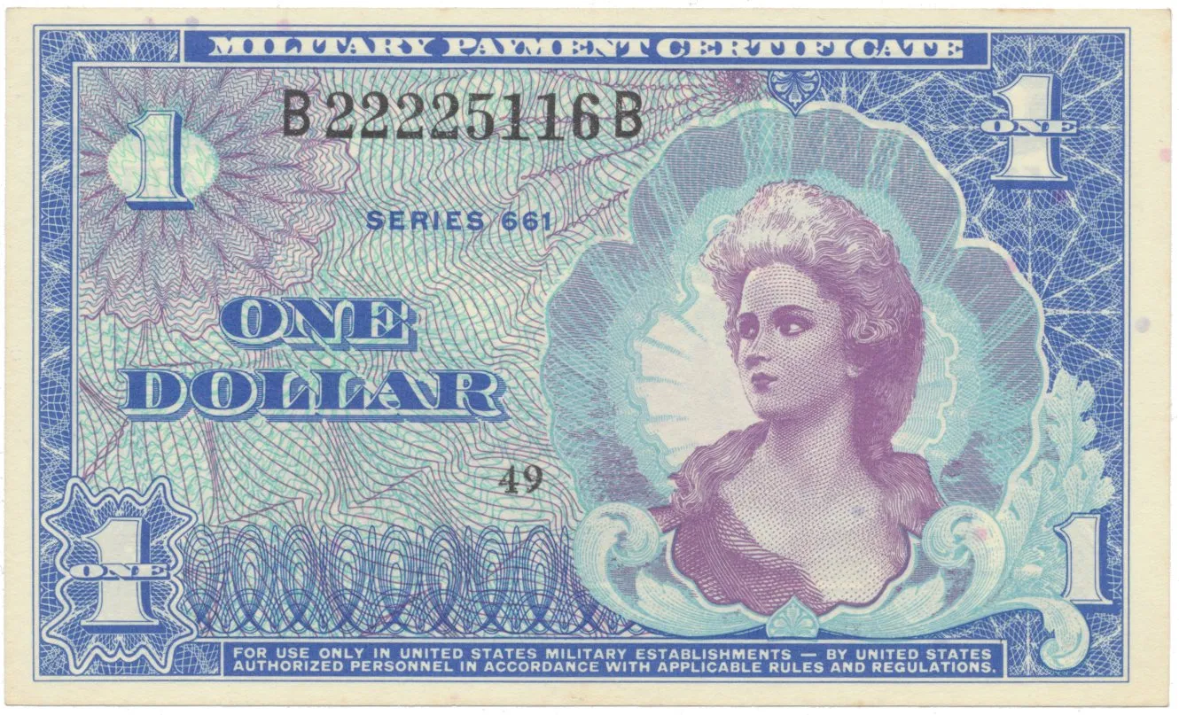 USA, vojenské vydání MPC, 1 Dollar (1968), P.M68