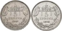 5 Koruna 1907 KB, 1908 KB, škr. a hranky, oběh_2 ks — 2