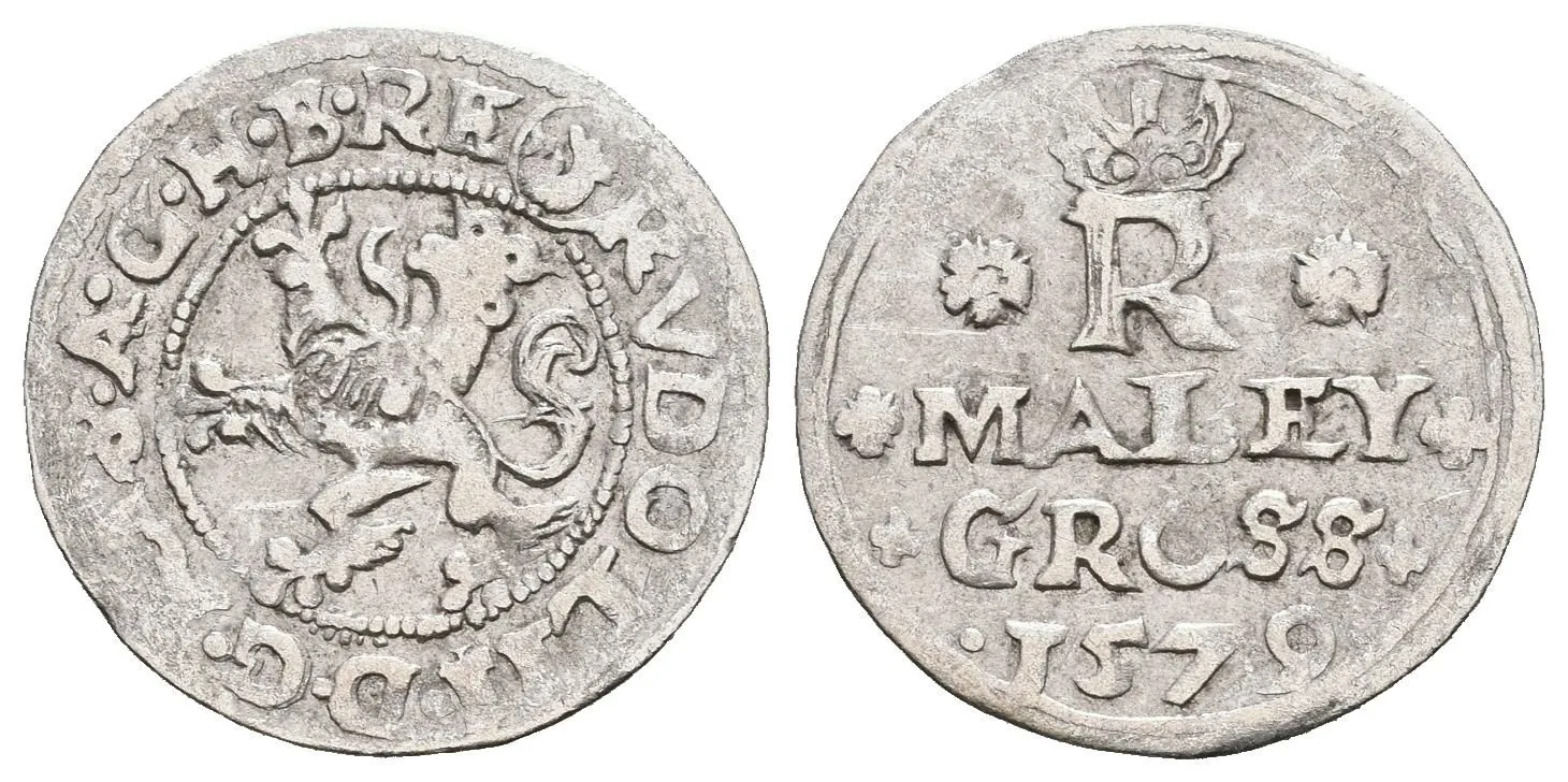 Malý groš 1579, Jáchymov-Kádner, HN.1b (opis 7b), patina, rysky — 1