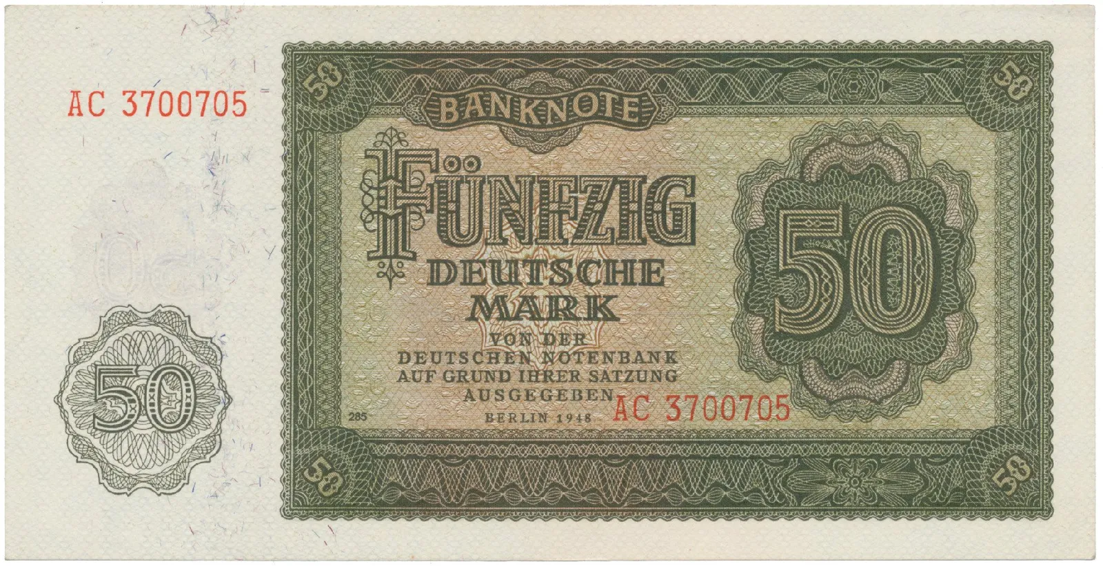 Německo - NDR, 50 DM 1948, tisk NDR (1952), 2 sériová písmena, Ros.345b