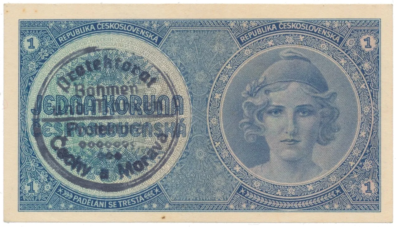 1 Koruna b.d. (1938/1940), ruční razítko, Hej.28a