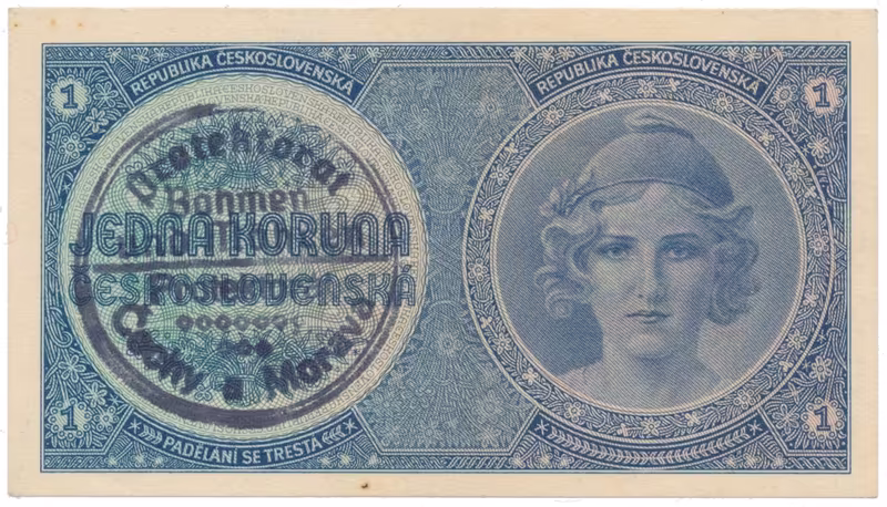 1 Koruna b.d. (1938/1940), ruční razítko, Hej.28a