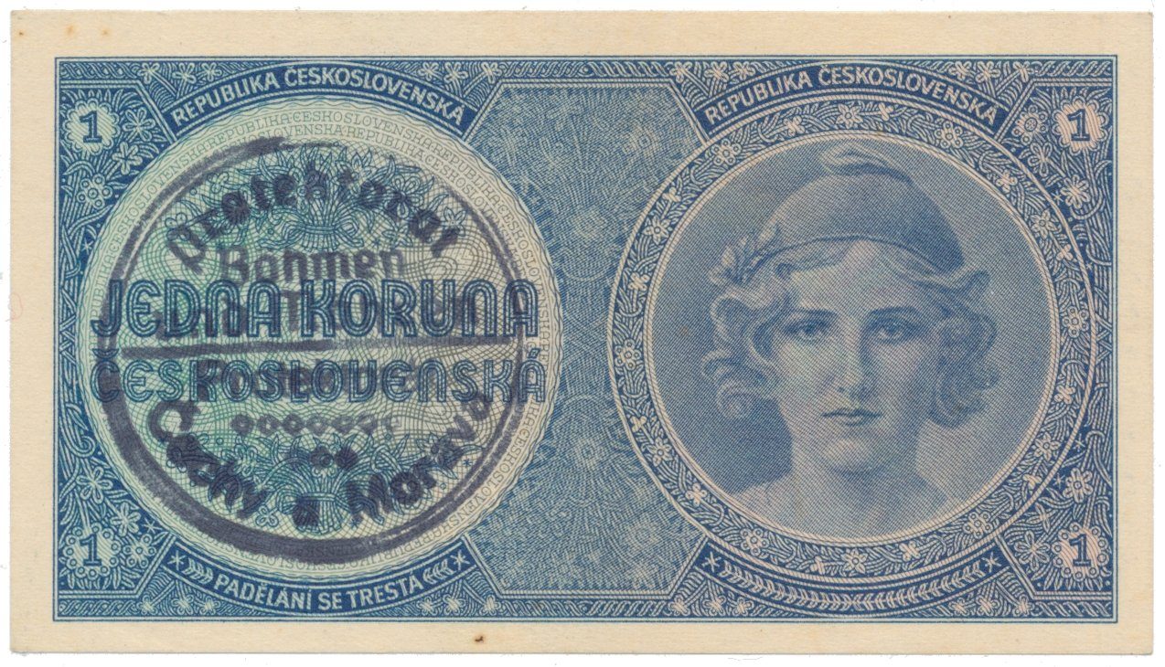 1 Koruna b.d. (1938/1940), ruční razítko, Hej.28a
