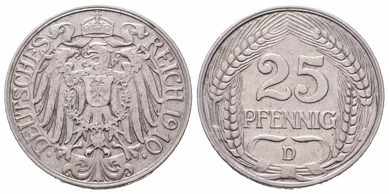 Prusko, 25 Pfennig 1910 D