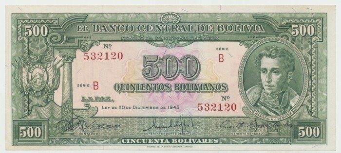 Bolívie, 500 Bolivianos 1945, P.143