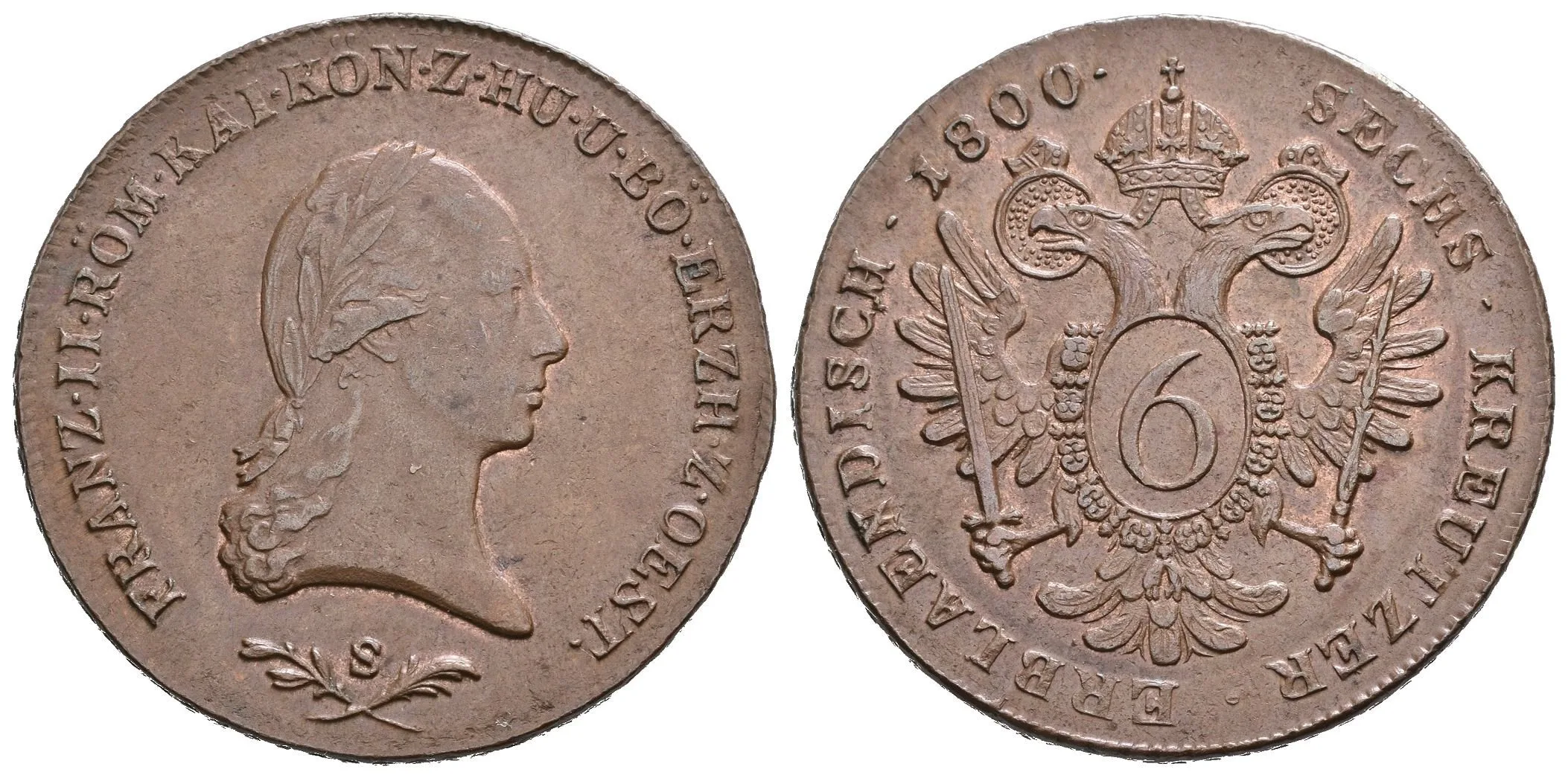6 Krejcar 1800 S, Smolník, Husz.2021, krásná zachovalost, patina, zbytky lesku — 1