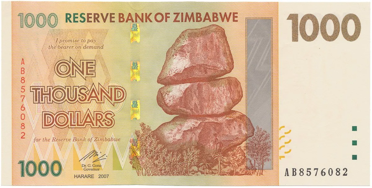 Zimbabwe, 1000 Dollars 2007, P.71