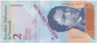 Venezuela, 2 Bolivares 2012, anulát - MUESTRA SIN VALOR, P.88cs