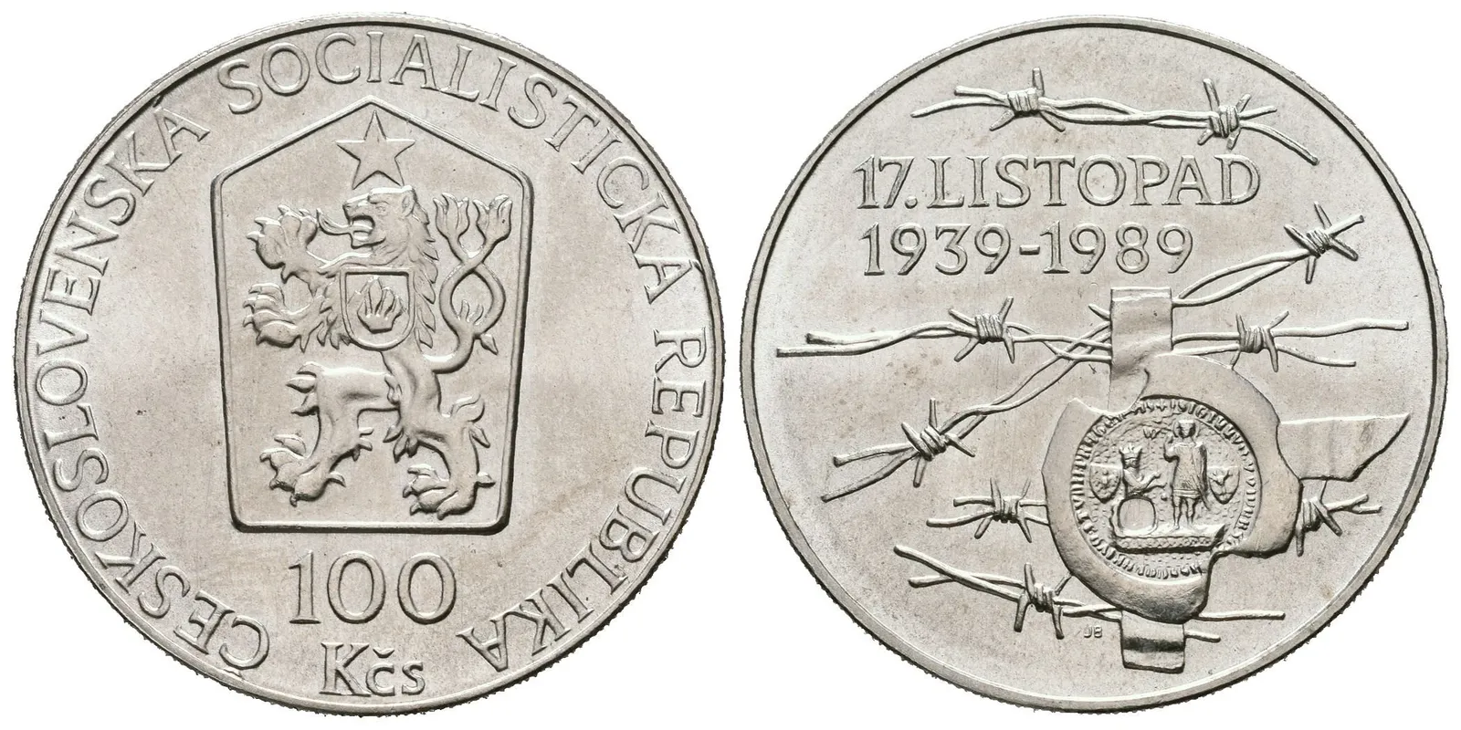 100 Kčs 1989 - 17. listopad 1939, lesk, patina — 1