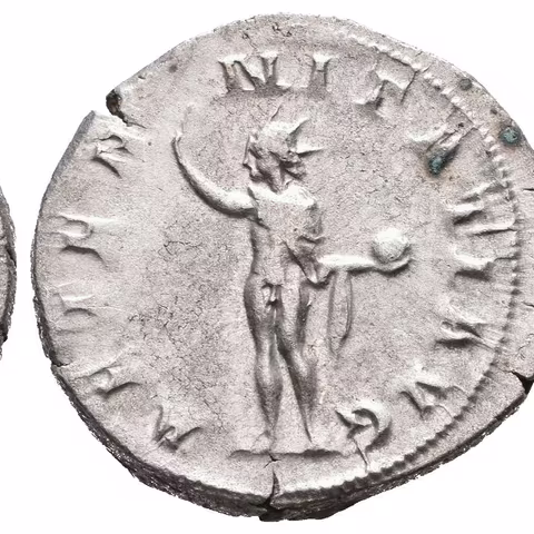 Antoninian, 241 - 243, Rv: AETERNITATI AVG, stojící Sol čelně hledí doleva,