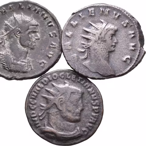 Antoninian, Rv: IOVI CONSER, stojící Aurelian vlevo přijímá