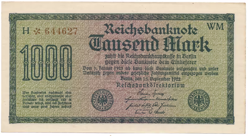 Německo, 1000 Mark 1922, vod. Mäander, hnědé 6-místné číslo, Ro.75i