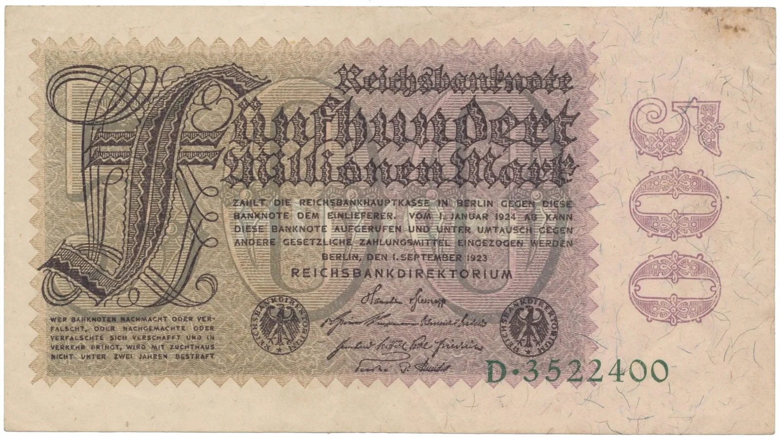 Německo, 500 Millionen Mark 1923, Ro.109a