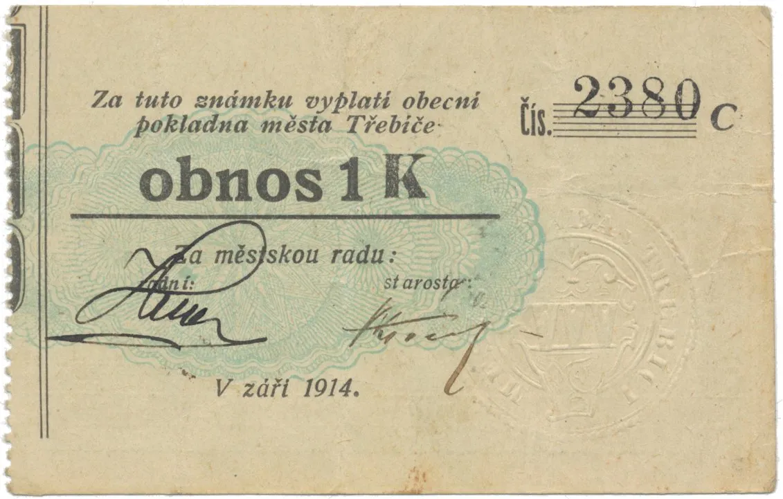Třebíč - město, 1 K září 1914, slabší K, HH.223.5.10f2