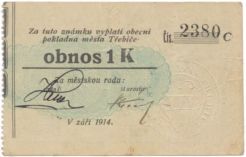 Třebíč - město, 1 K září 1914, slabší K, HH.223.5.10f2