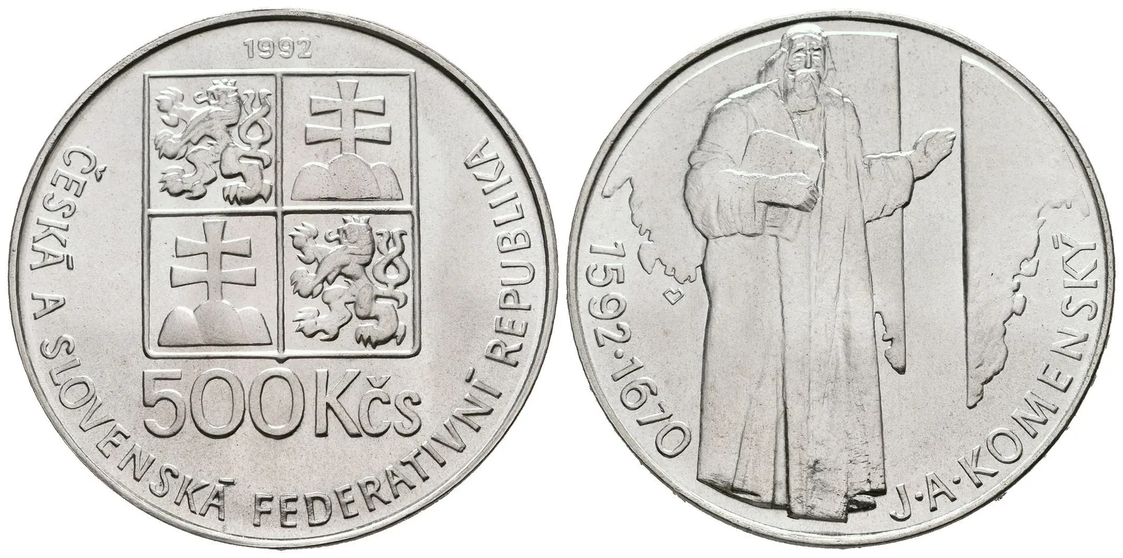 500 Kčs 1992 - Jan Amos Komenský, Aurea.192, ražební lesk — 1