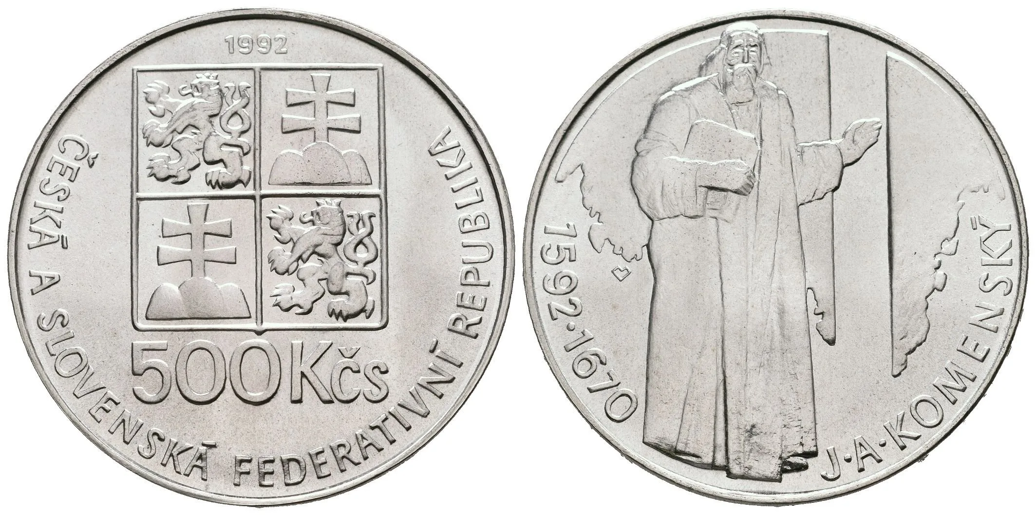 500 Kčs 1992 - Jan Amos Komenský, Aurea.192, ražební lesk — 1