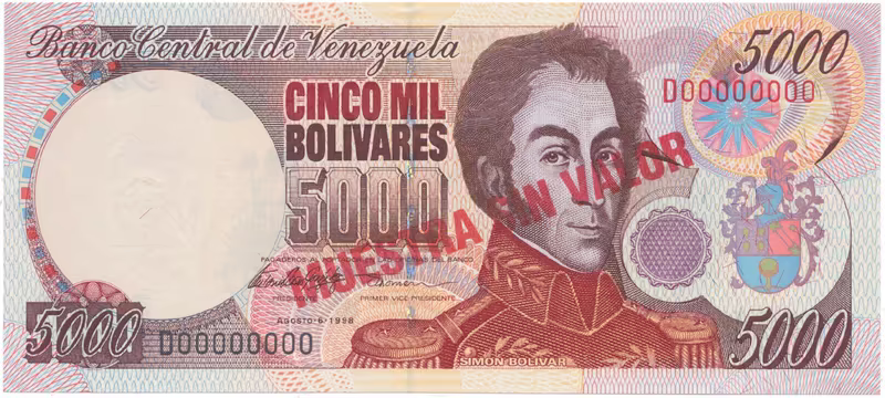 Venezuela, 5000 Bolivares 1998, anulát - MUESTRA SIN VALOR, P.78cs