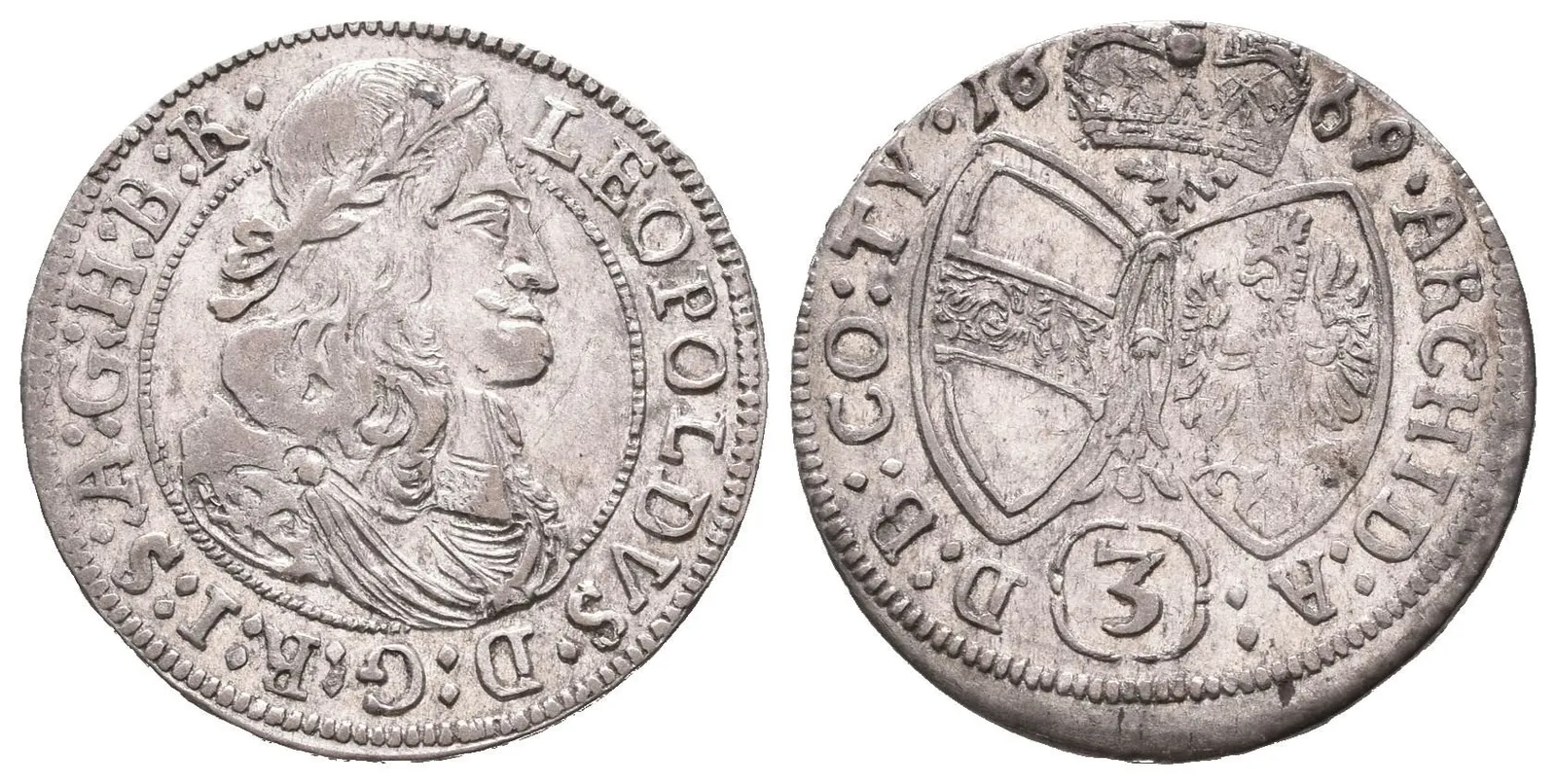 3 Krejcar 1669, Hall, Nech.2430, pěkná zachovalost, patina, lehce exc. — 1