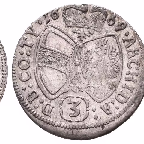 3 Krejcar 1669, Hall, Nech.2430, pěkná zachovalost, patina, lehce exc.