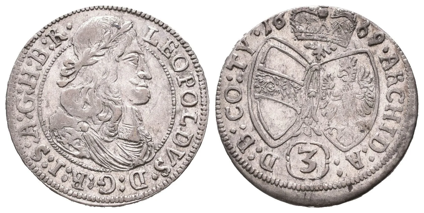 3 Krejcar 1669, Hall, Nech.2430, pěkná zachovalost, patina, lehce exc. — 1