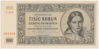 1000 Koruna 1945, I. vydání, série B, perforace 3 m.d., Hej.78bS1