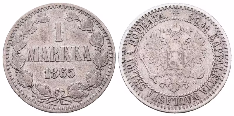 Finsko pod Ruskem, 1 Markka 1865 S