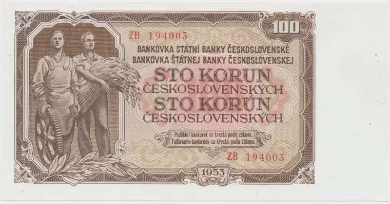 Československo, 100 Koruna 1953, tisk Moskva, náhradní série ZB, Hej.95a2